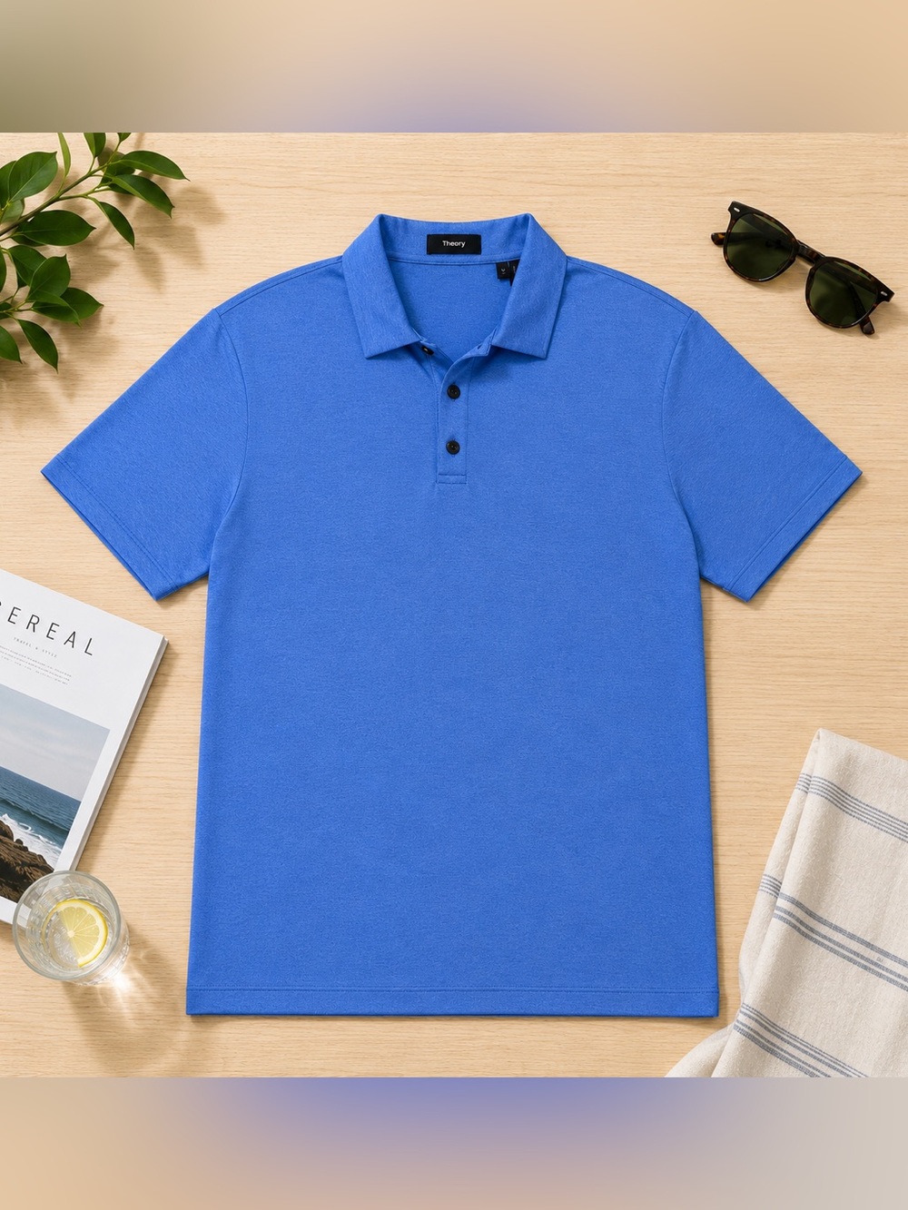 Theory Standard Size L Men’s Pique Polo S/S Blue Shirt